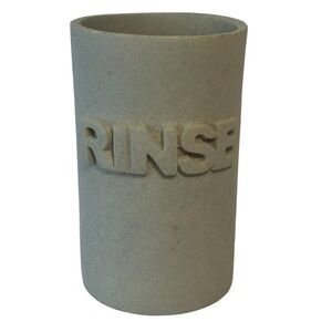 Bathroom Tumbler Glass (like stoneware) 4” Tall Sage/Gray says RINSE Like New